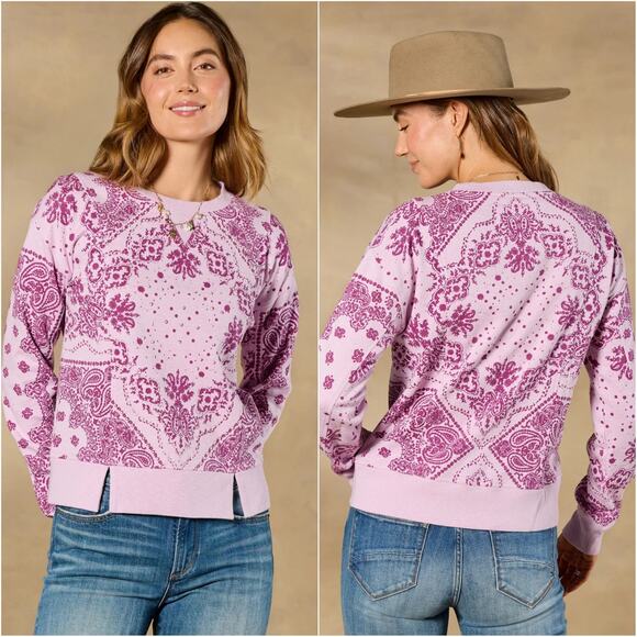 Sundance Bandana Sweatshirt Maebelle Pullover Sz Medium Pink Embroidered $128 - Picture 3 of 15